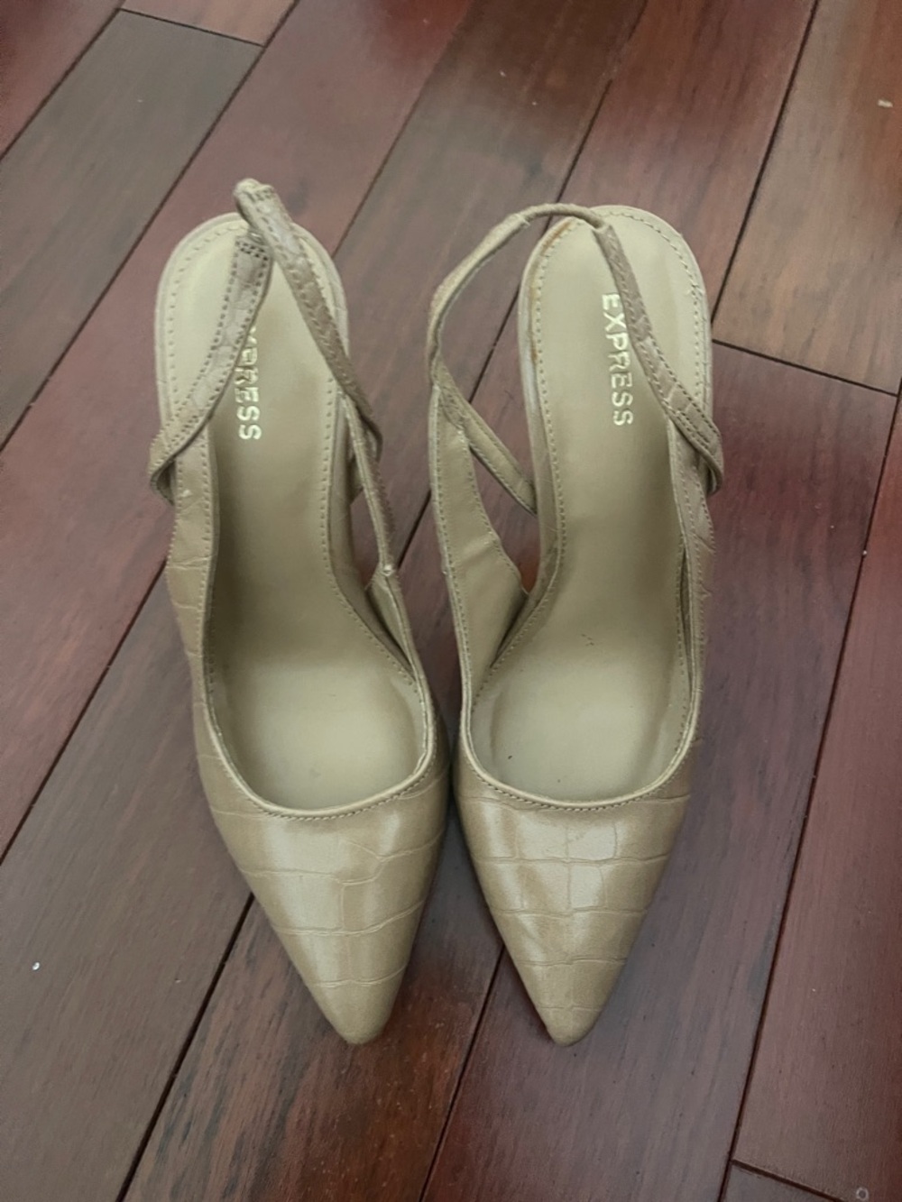 Express Taupe Croc-Embossed Pointed Slingback Pumps